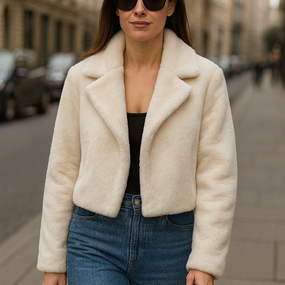Blank NYC Cream Fur Cropped Coat